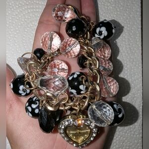 EVC FIGARO QUARTZ WATCH BLK GLASS LAMP WORK BEADS & PLASTIC BEADED CHA CHA BRACE